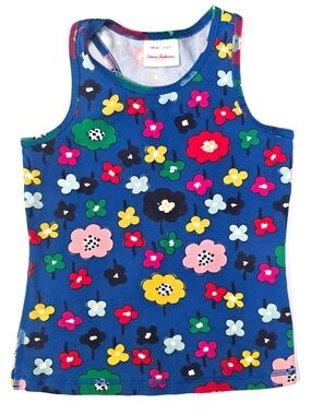 Hanna Andersson Girls Tank 120 6-7 Blue Floral Summer Top